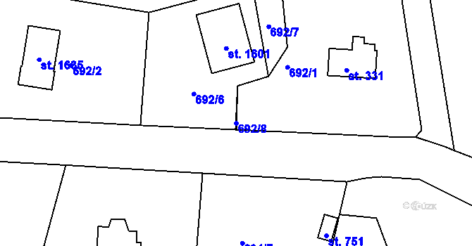 Parcela st. 692/8 v KÚ Šťáhlavy, Katastrální mapa