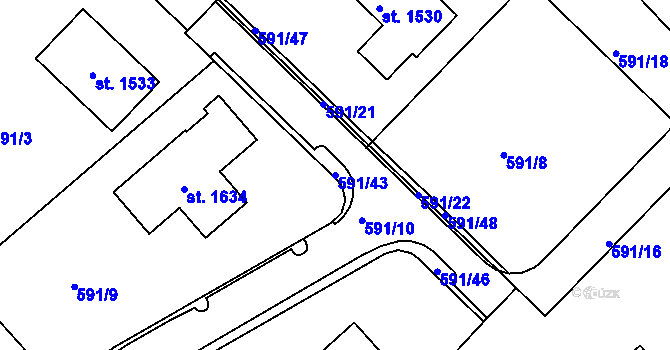 Parcela st. 591/43 v KÚ Šťáhlavy, Katastrální mapa
