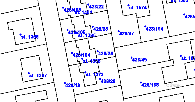Parcela st. 428/24 v KÚ Šťáhlavy, Katastrální mapa