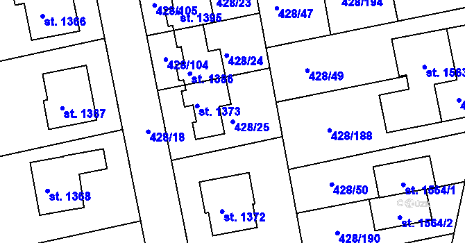 Parcela st. 428/25 v KÚ Šťáhlavy, Katastrální mapa