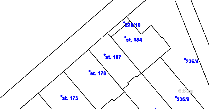 Parcela st. 187 v KÚ Štarnov, Katastrální mapa