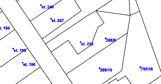 Parcela st. 233 v KÚ Štarnov, Katastrální mapa