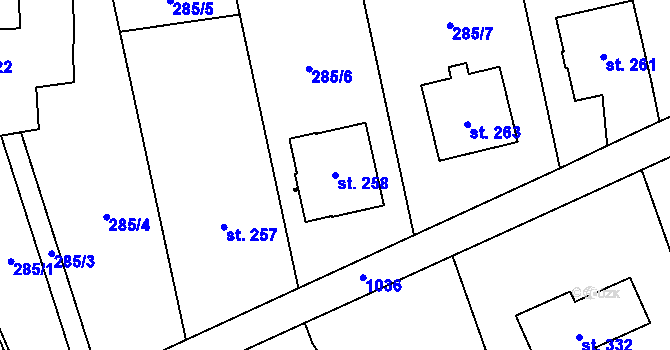 Parcela st. 258 v KÚ Štarnov, Katastrální mapa