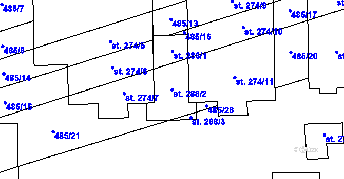 Parcela st. 288/2 v KÚ Štarnov, Katastrální mapa