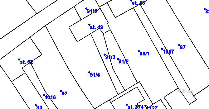 Parcela st. 91/3 v KÚ Štarnov, Katastrální mapa