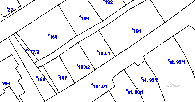 Parcela st. 190/1 v KÚ Štarnov, Katastrální mapa