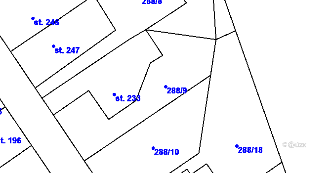 Parcela st. 288/9 v KÚ Štarnov, Katastrální mapa