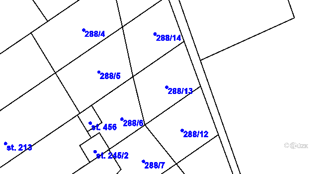 Parcela st. 288/13 v KÚ Štarnov, Katastrální mapa