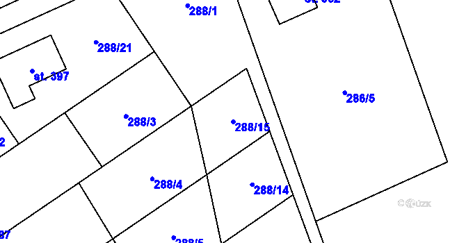 Parcela st. 288/15 v KÚ Štarnov, Katastrální mapa