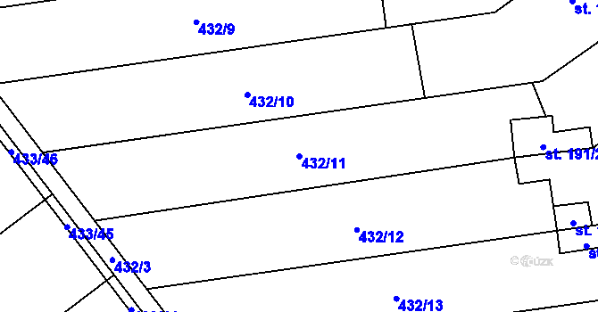 Parcela st. 432/11 v KÚ Štarnov, Katastrální mapa
