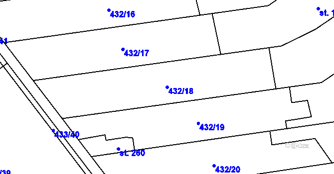 Parcela st. 432/18 v KÚ Štarnov, Katastrální mapa