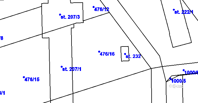 Parcela st. 476/16 v KÚ Štarnov, Katastrální mapa
