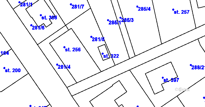 Parcela st. 322 v KÚ Štarnov, Katastrální mapa