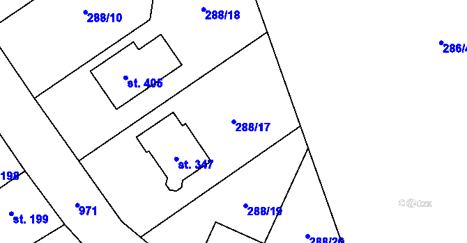 Parcela st. 288/17 v KÚ Štarnov, Katastrální mapa