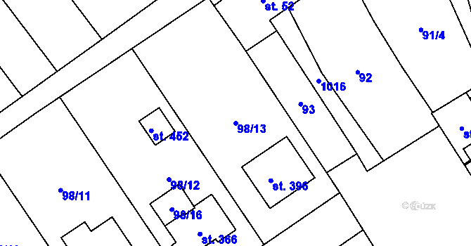 Parcela st. 98/13 v KÚ Štarnov, Katastrální mapa