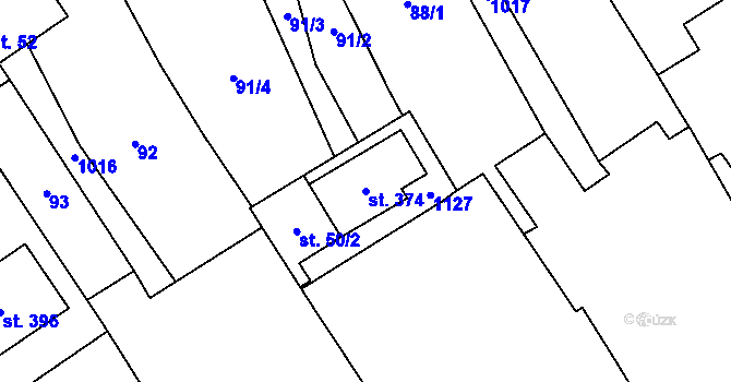 Parcela st. 374 v KÚ Štarnov, Katastrální mapa