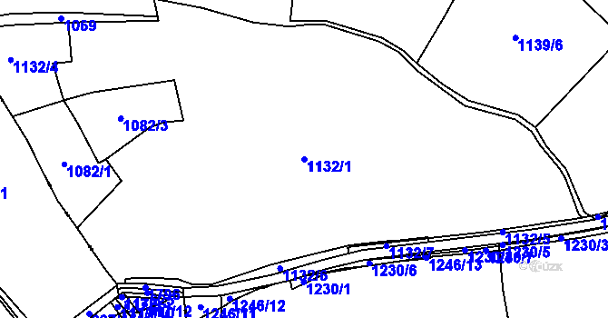 Parcela st. 1132/1 v KÚ Lažany u Štědré, Katastrální mapa