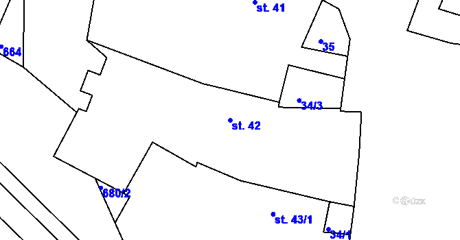 Parcela st. 42 v KÚ Lažany u Štědré, Katastrální mapa