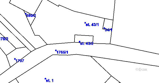 Parcela st. 43/2 v KÚ Lažany u Štědré, Katastrální mapa