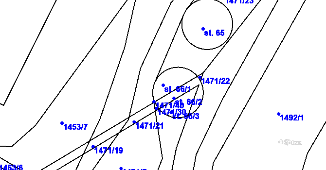 Parcela st. 66/1 v KÚ Lažany u Štědré, Katastrální mapa