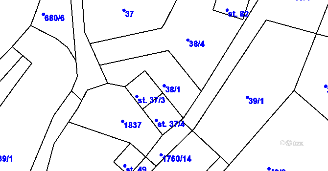 Parcela st. 38/1 v KÚ Lažany u Štědré, Katastrální mapa