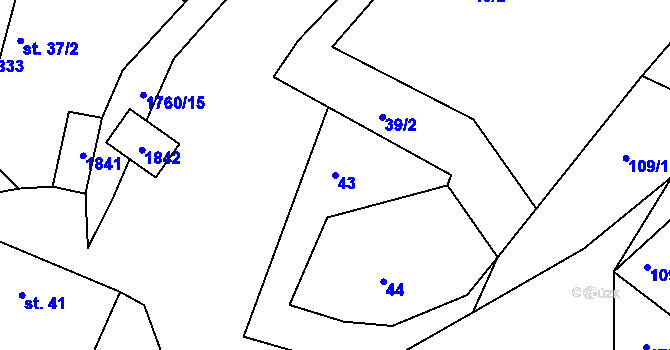 Parcela st. 43 v KÚ Lažany u Štědré, Katastrální mapa