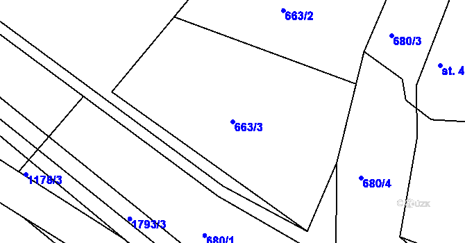 Parcela st. 663/3 v KÚ Lažany u Štědré, Katastrální mapa
