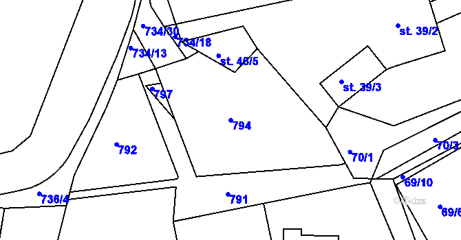 Parcela st. 794 v KÚ Štědrá, Katastrální mapa