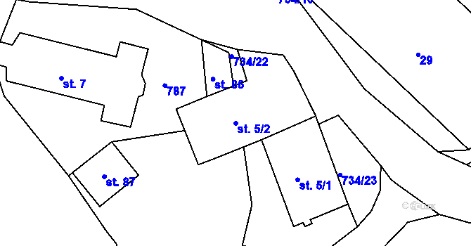 Parcela st. 5/2 v KÚ Štědrá, Katastrální mapa