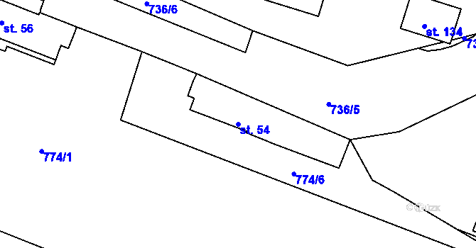 Parcela st. 54 v KÚ Štědrá, Katastrální mapa
