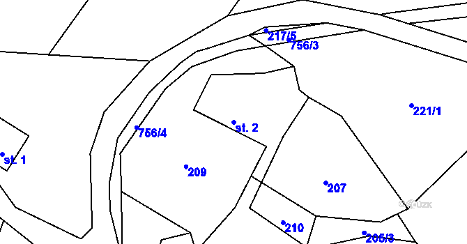 Parcela st. 2 v KÚ Štědrákova Lhota, Katastrální mapa