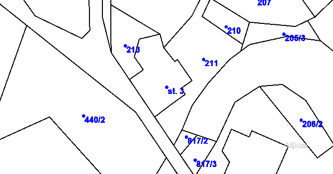 Parcela st. 3 v KÚ Štědrákova Lhota, Katastrální mapa