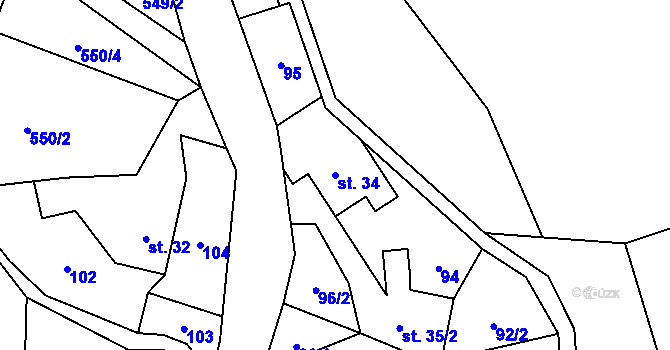 Parcela st. 34 v KÚ Štědrákova Lhota, Katastrální mapa