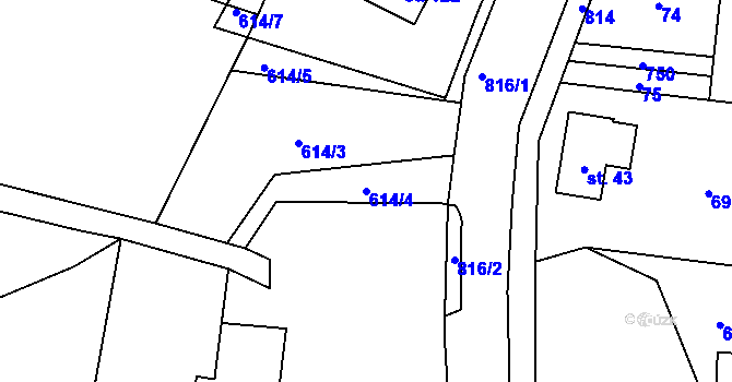 Parcela st. 614/4 v KÚ Štědrákova Lhota, Katastrální mapa