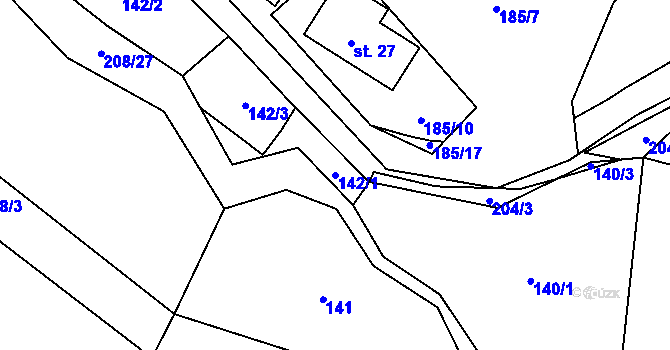 Parcela st. 142/1 v KÚ Lačnov u Lysic, Katastrální mapa