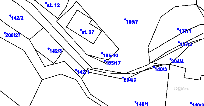 Parcela st. 185/10 v KÚ Lačnov u Lysic, Katastrální mapa