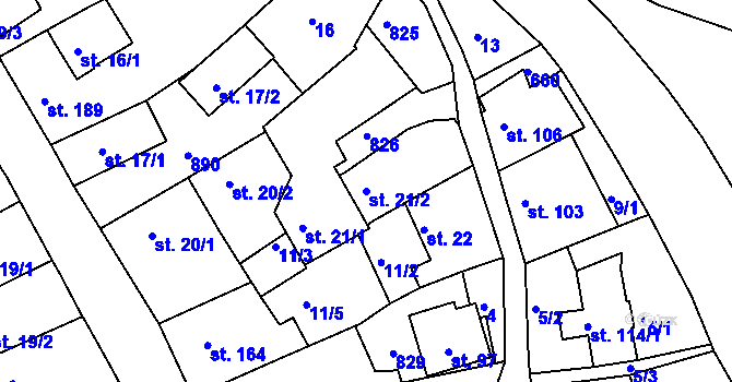 Parcela st. 21/2 v KÚ Štěchovice u Prahy, Katastrální mapa