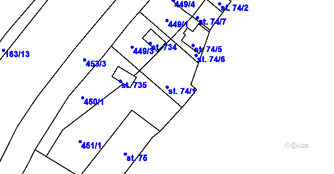 Parcela st. 74/1 v KÚ Štěchovice u Prahy, Katastrální mapa