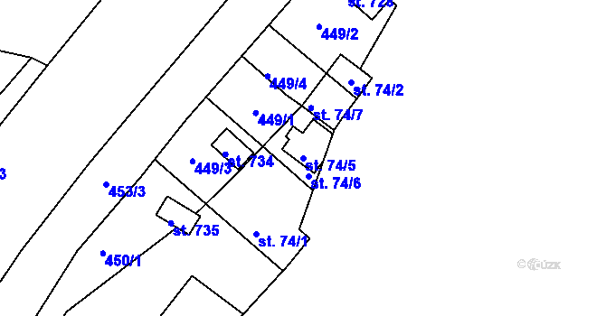 Parcela st. 74/5 v KÚ Štěchovice u Prahy, Katastrální mapa