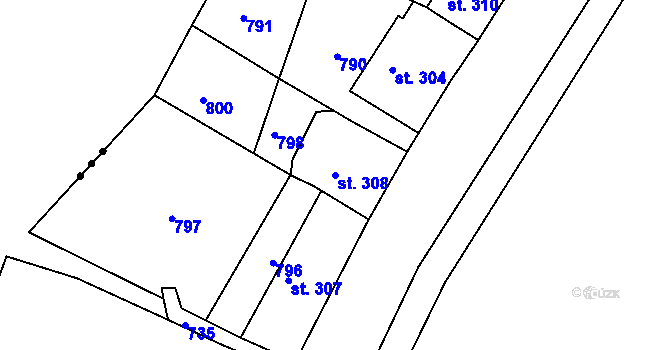 Parcela st. 308 v KÚ Štěchovice u Prahy, Katastrální mapa