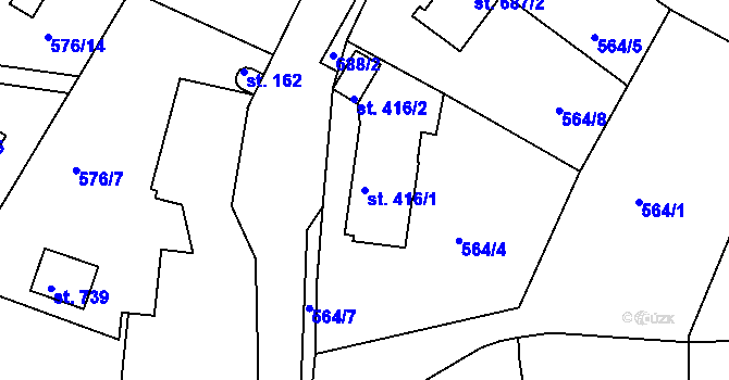 Parcela st. 416/1 v KÚ Štěchovice u Prahy, Katastrální mapa
