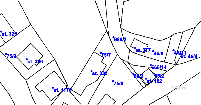 Parcela st. 75/7 v KÚ Štěchovice u Prahy, Katastrální mapa