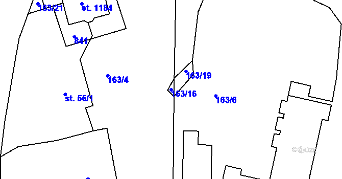 Parcela st. 163/16 v KÚ Štěchovice u Prahy, Katastrální mapa