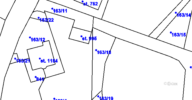 Parcela st. 163/18 v KÚ Štěchovice u Prahy, Katastrální mapa