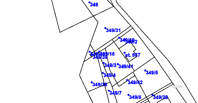 Parcela st. 349/18 v KÚ Štěchovice u Prahy, Katastrální mapa