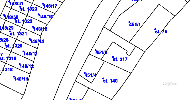 Parcela st. 451/5 v KÚ Štěchovice u Prahy, Katastrální mapa