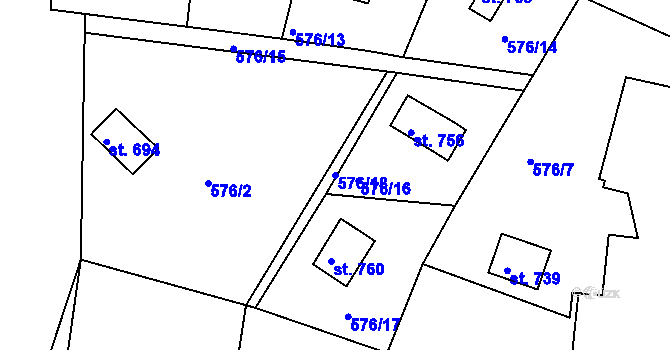 Parcela st. 576/18 v KÚ Štěchovice u Prahy, Katastrální mapa