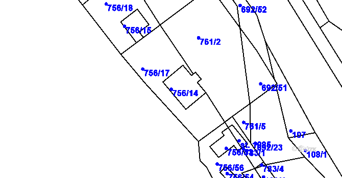 Parcela st. 756/14 v KÚ Štěchovice u Prahy, Katastrální mapa