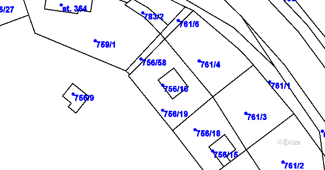 Parcela st. 756/16 v KÚ Štěchovice u Prahy, Katastrální mapa