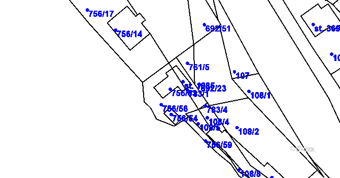 Parcela st. 756/53 v KÚ Štěchovice u Prahy, Katastrální mapa